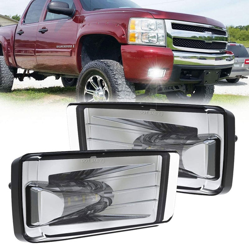BICYACO Led Fog Lights 5202 w/Bulbs Compatible with Silverado 1500 2500 3500 2008-2014/ Avalanche 2007-2011 / Suburban 2007-2014/ Tahoe 2007-2014/ GMC 07-15 Sierra/Yukon w/Off-Road Package - Chrome - Image 1
